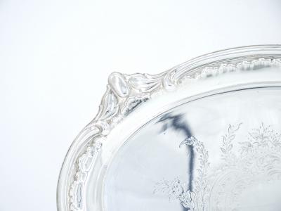 English Silver Plated Oval Shape Hand Decorated Interior Serving Tray