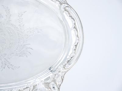 English Silver Plated Oval Shape Hand Decorated Interior Serving Tray
