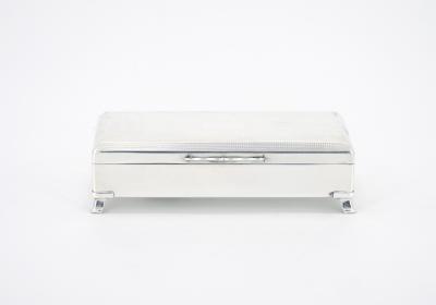 English Silver Plated Wood Interior Footed Cigarette Vanity Box