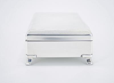 English Silver Plated Wood Interior Footed Cigarette Vanity Box