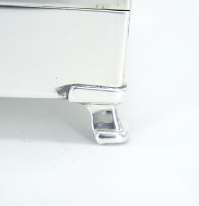 English Silver Plated Wood Interior Footed Cigarette Vanity Box
