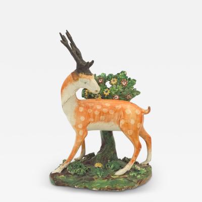 English Staffordshire Pottery Figure of a Stag circa 1790
