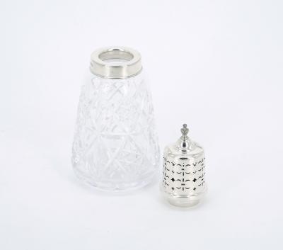 English Sterling Silver Top Cut Glass Tableware Sugar Receptacle