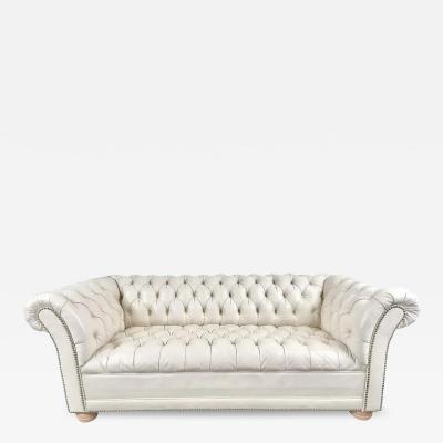 English Style Chesterfield Off White Tufted Leather Sofa