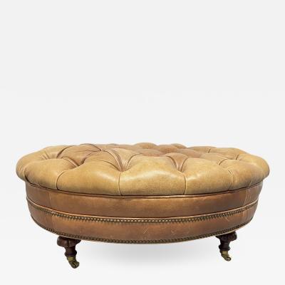 English Style Tufted Leather Oval Shaped Bench