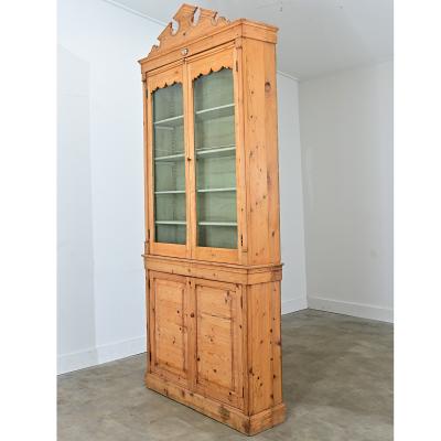 English Tall Pine Bookcase with Painted Interior