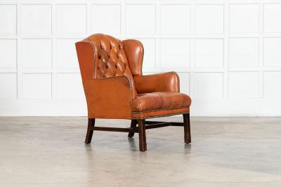 English Tan Leather Wingback Armchair