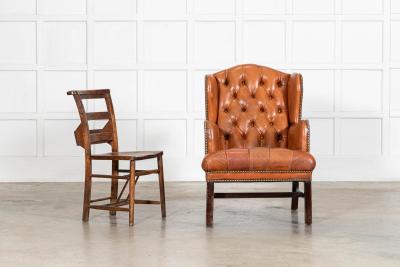 English Tan Leather Wingback Armchair