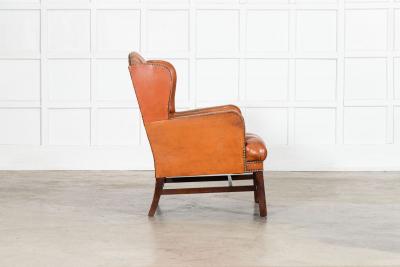 English Tan Leather Wingback Armchair