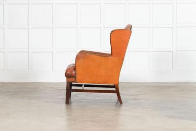 English Tan Leather Wingback Armchair