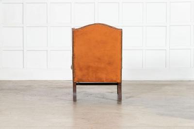 English Tan Leather Wingback Armchair