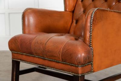 English Tan Leather Wingback Armchair