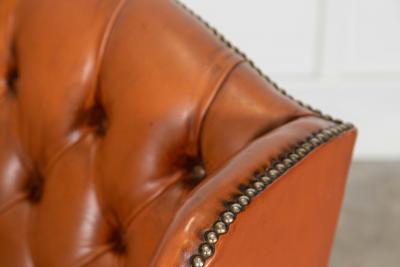 English Tan Leather Wingback Armchair