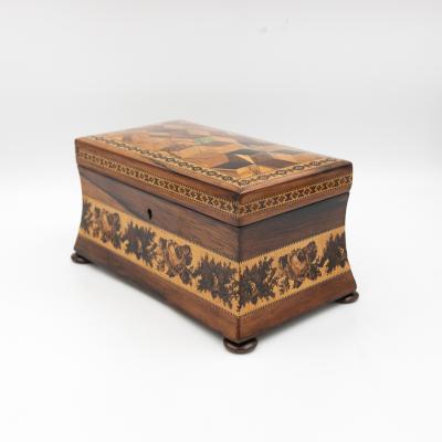 English Tunbridge Ware Concave Sided Box circa 1850