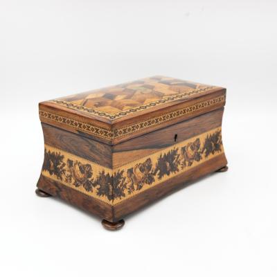 English Tunbridge Ware Concave Sided Box circa 1850
