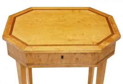 English Turn of the Century 1900s Octagonal Top Birchwood Work Table