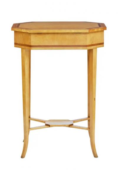 English Turn of the Century 1900s Octagonal Top Birchwood Work Table