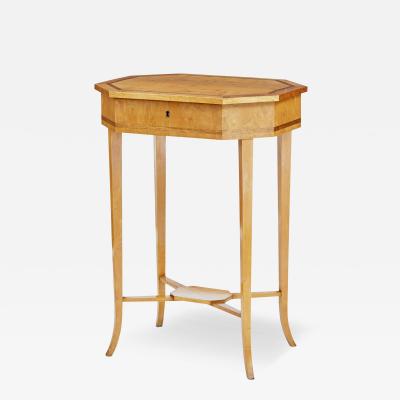 English Turn of the Century 1900s Octagonal Top Birchwood Work Table