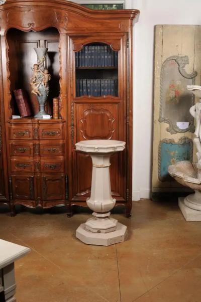 English Turn of the Century Glazed Pottery Bird Bath with Carved Flowers 1900s