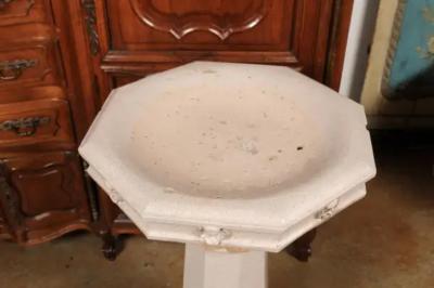 English Turn of the Century Glazed Pottery Bird Bath with Carved Flowers 1900s