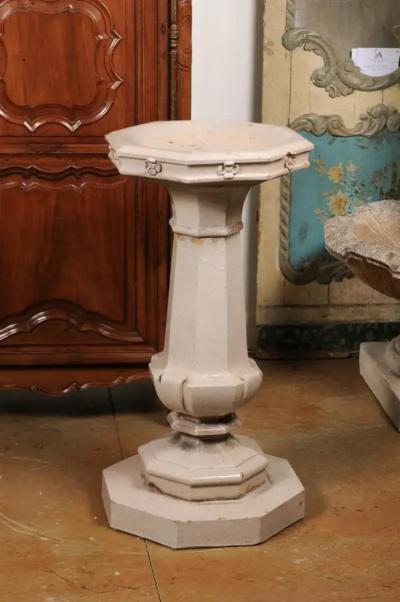 English Turn of the Century Glazed Pottery Bird Bath with Carved Flowers 1900s