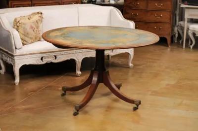 English Turn of the Century Mahogany Tilt Top Center Table with Leather Top