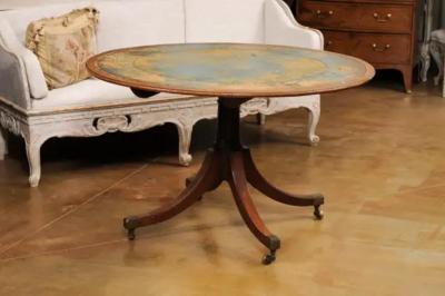 English Turn of the Century Mahogany Tilt Top Center Table with Leather Top