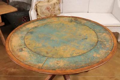 English Turn of the Century Mahogany Tilt Top Center Table with Leather Top