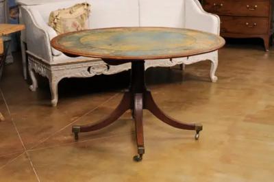 English Turn of the Century Mahogany Tilt Top Center Table with Leather Top