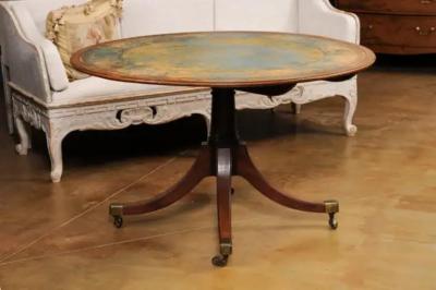 English Turn of the Century Mahogany Tilt Top Center Table with Leather Top