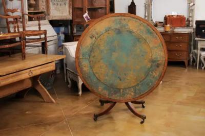 English Turn of the Century Mahogany Tilt Top Center Table with Leather Top
