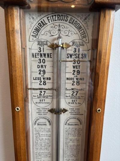 English Victorian Admiral Fitzroys wall barometer in an oak case