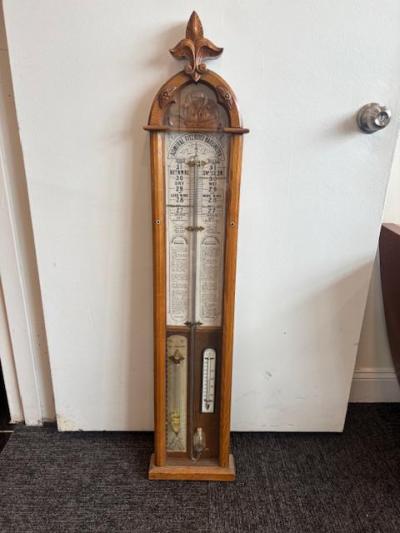 English Victorian Admiral Fitzroys wall barometer in an oak case