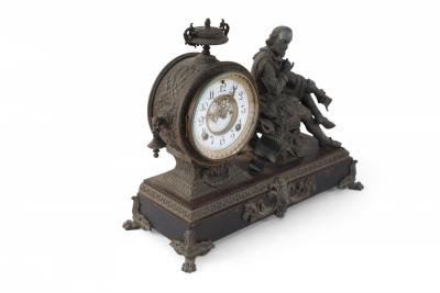 English Victorian Ansonia Clock Company Bronze Shakespeare Mantel Clock