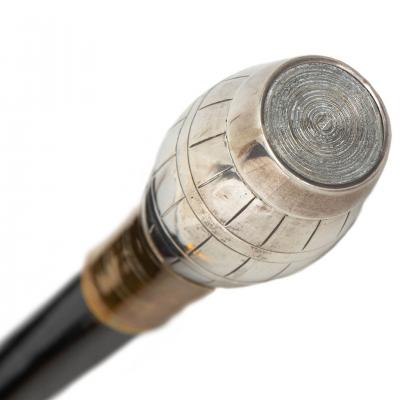 English Victorian Antique Silverplate Barrel Match Safe Cane Walking Stick