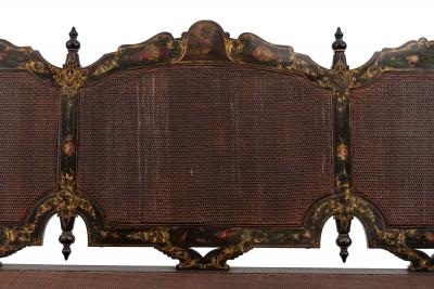 English Victorian Black Lacquered Floral Settee