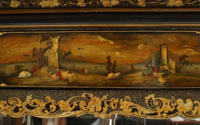 English Victorian Black Lacquered Painted Moorish Scenes Armoire
