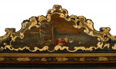 English Victorian Black Lacquered Painted Moorish Scenes Armoire