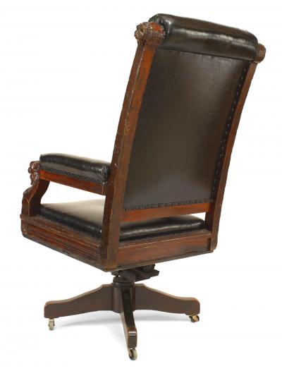 English Victorian Black Leather Swivel Chair
