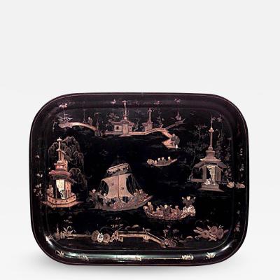 English Victorian Black Tole Tray Top Table
