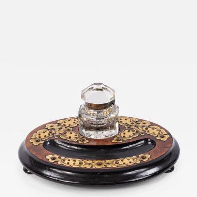 English Victorian Bone and Brass Inkwell