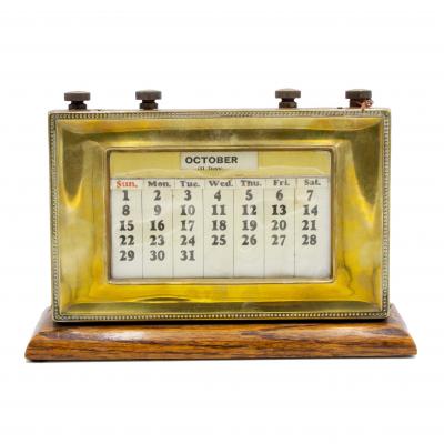 English Victorian Brass Desk Calendar