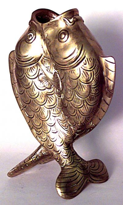 English Victorian Brass Double Fish Vase