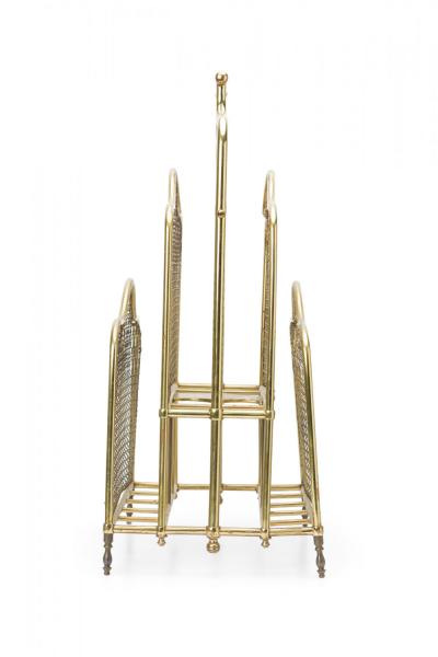 English Victorian Brass Frame and Mesh Magazine Stand