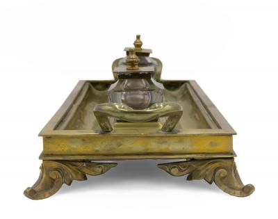 English Victorian Bronze Double Inkwell