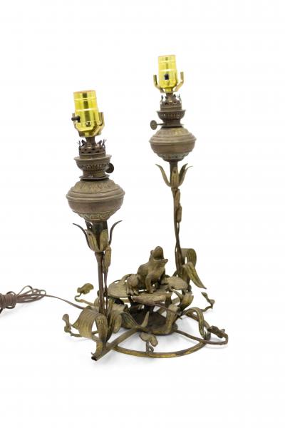 English Victorian Bronze Frog Table Lamp