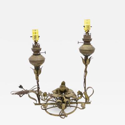 English Victorian Bronze Frog Table Lamp
