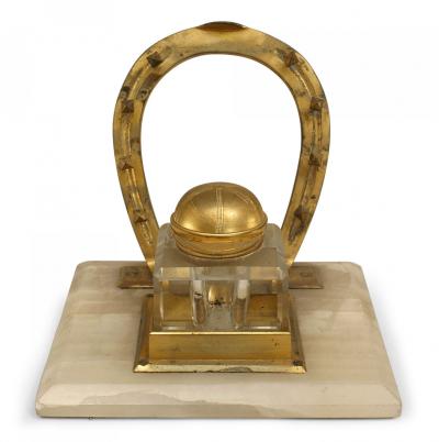 English Victorian Bronze Horseshoe Inkwell