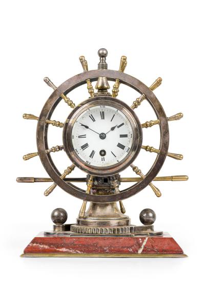 English Victorian Bronze Ship Wheel Clock
