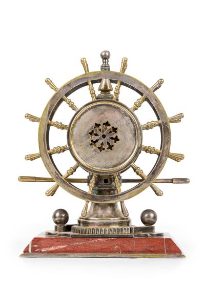English Victorian Bronze Ship Wheel Clock